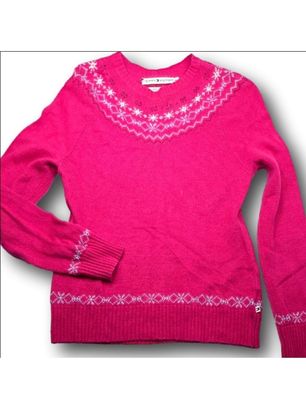 Women's Tommy Hilfiger Pink Fair Isle Crew Neck Sweater M